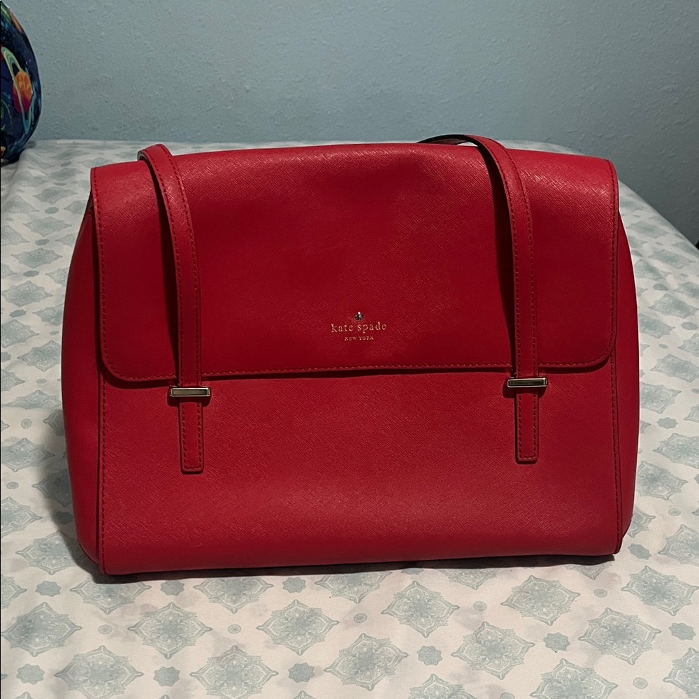 kate spade Red Saffiano-Style Leather Shoulder Bag